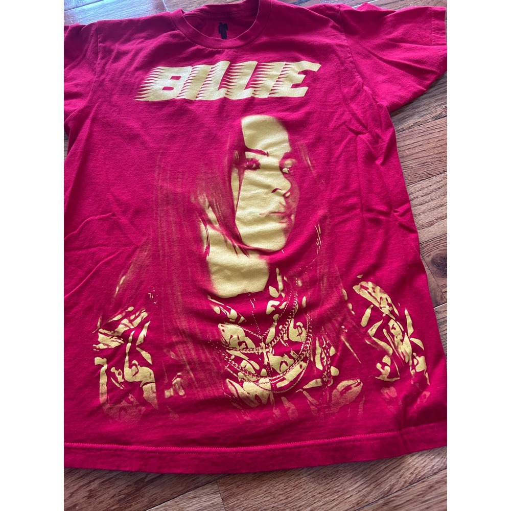 Billie Eilish Red Graphic T-Shirt Yellow Portrait Logo Merch Mens Medium NWOT